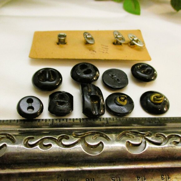 ANTIQUE Black Glass Buttons: FRENCH JET Edwardian Art Deco Sewing Craft - Picture 11 of 11